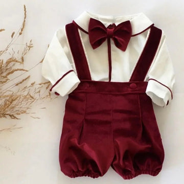 Costumaș botez pentru băieți Nandy Burgundy Velvet
