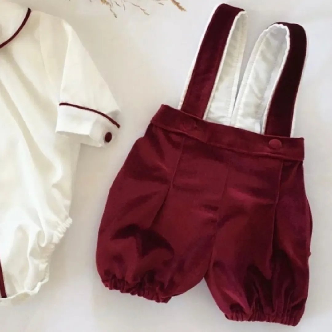 Costumaș botez pentru băieți Nandy Burgundy Velvet