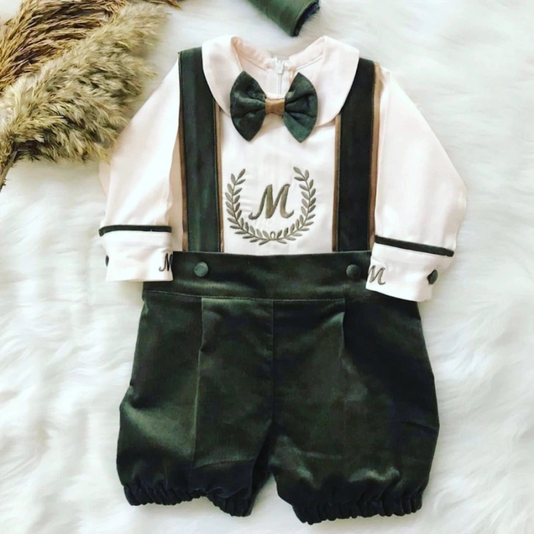 Costumaș botez pentru băieți Nandy Green Velvet