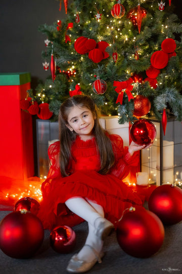 Rochie Roșie Festivă de Crăciun pentru Fetițe – Eleganță de Iarnă