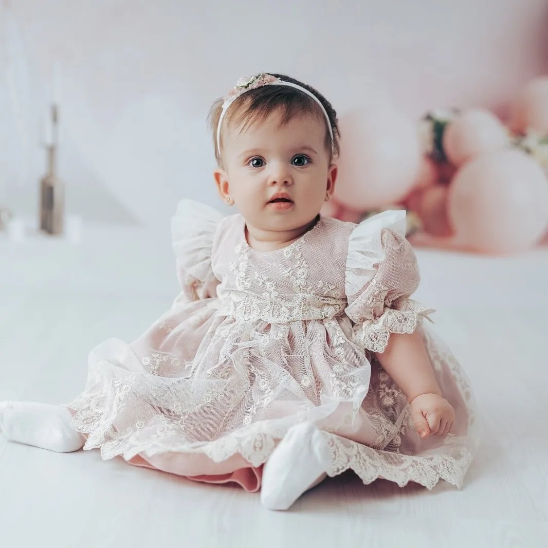 Rochiță roz pudră botez Odette
