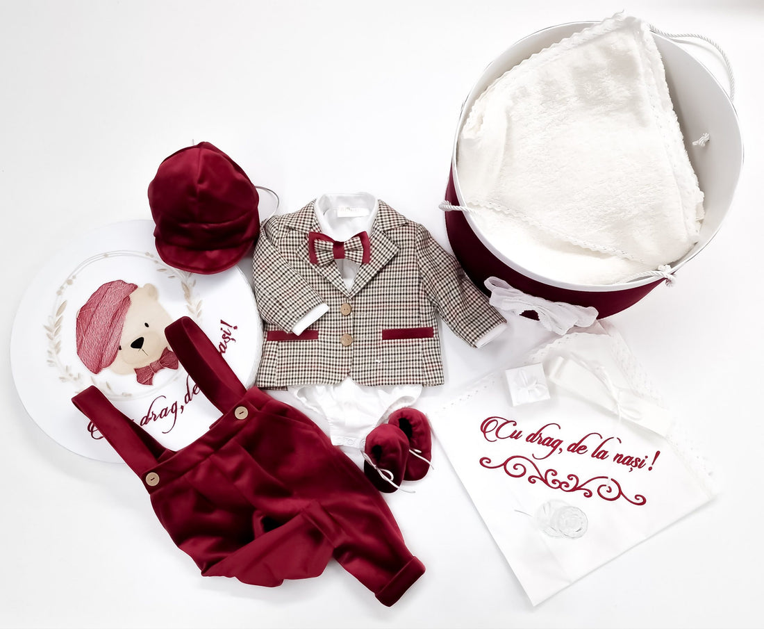 Costumaș botez pentru băieți Tavi Burgundy