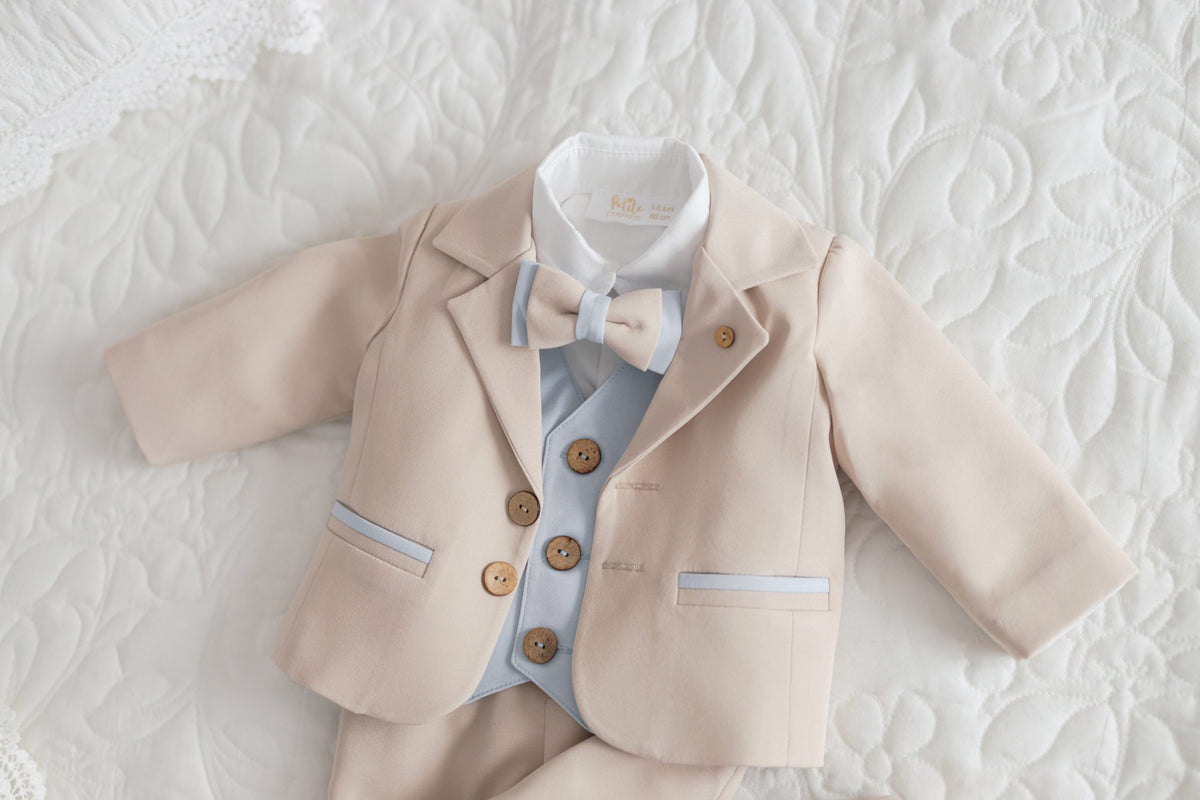 Costumaș botez pentru băieți Premier Beige