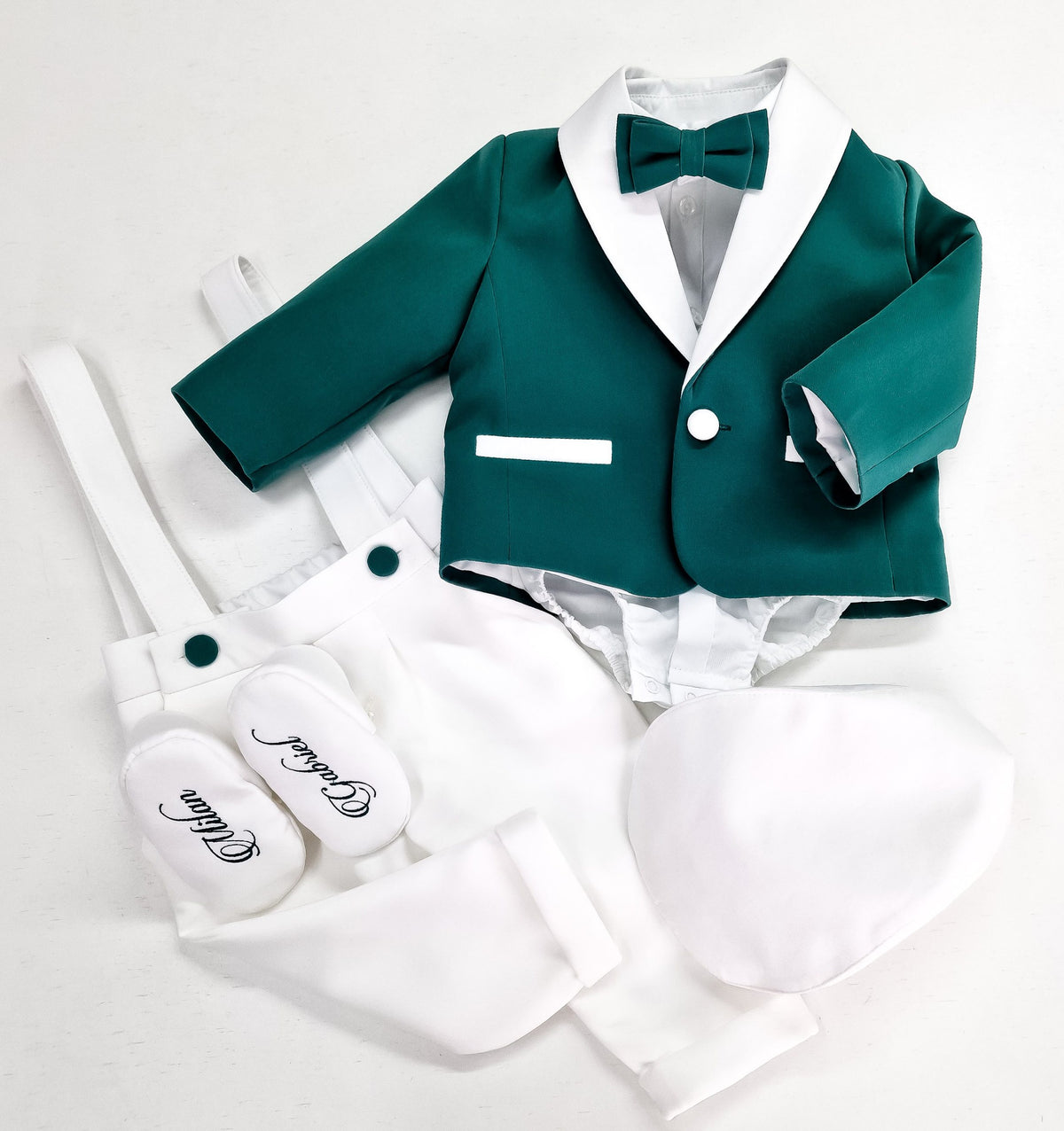 Costumaș botez pentru băieți Sabin Two Colors- Verde /Alb