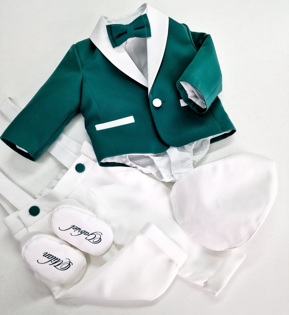 Costumaș botez pentru băieți Sabin Two Colors- Verde /Alb