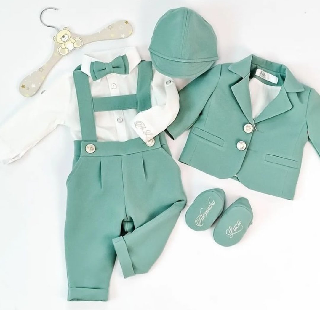 Costumaș botez pentru băieți Sabin Olive Green
