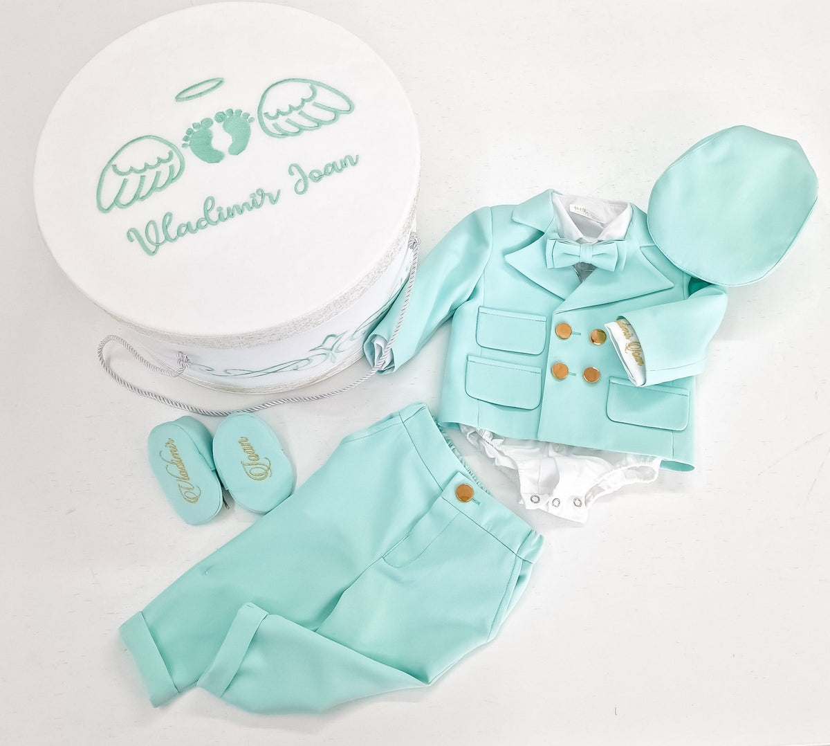 Costumaș botez pentru băieți Mateo Turquoise