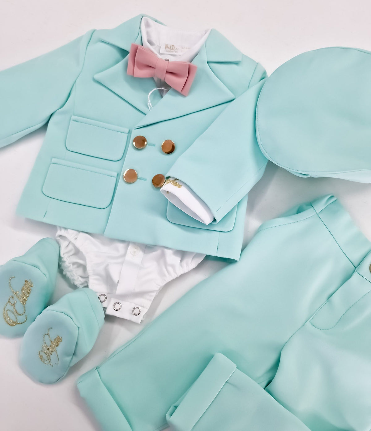 Costumaș botez pentru băieți Mateo Turquoise