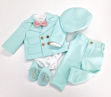 Costumaș botez pentru băieți Mateo Turquoise