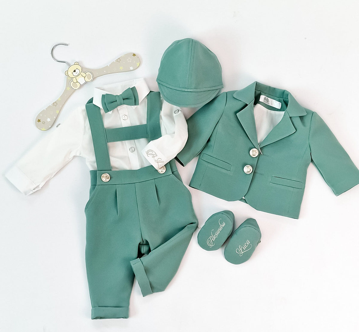 Costumaș botez pentru băieți Sabin Olive Green