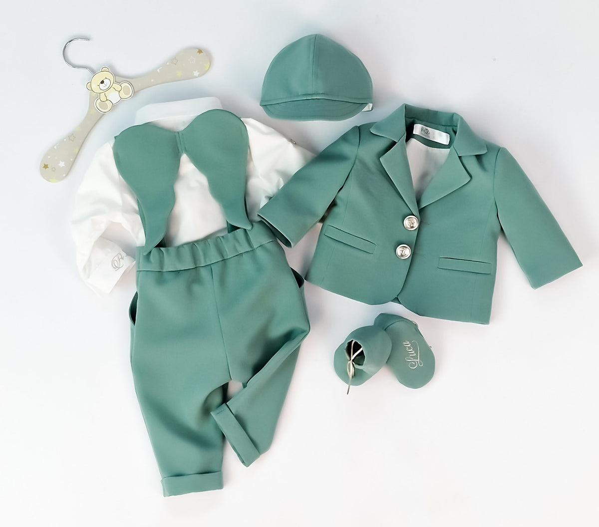 Costumaș botez pentru băieți Sabin Olive Green