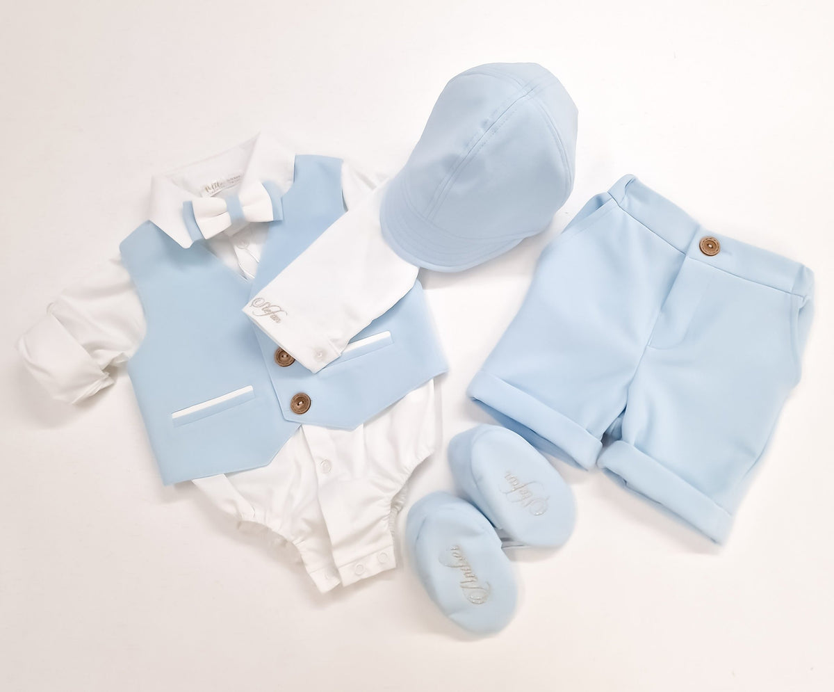 Costumaș botez pentru băieți Abel Baby Blue