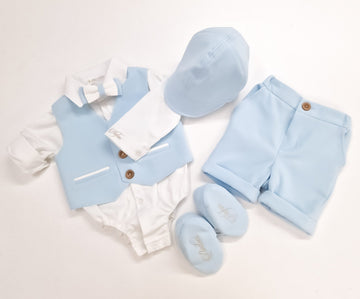 Costumaș botez pentru băieți Abel Baby Blue