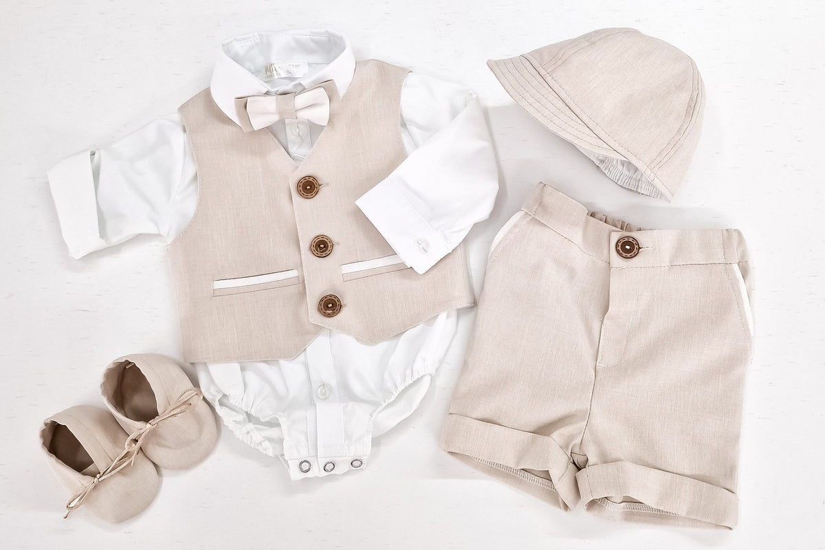 Costumaș botez pentru băieți Abel Beige