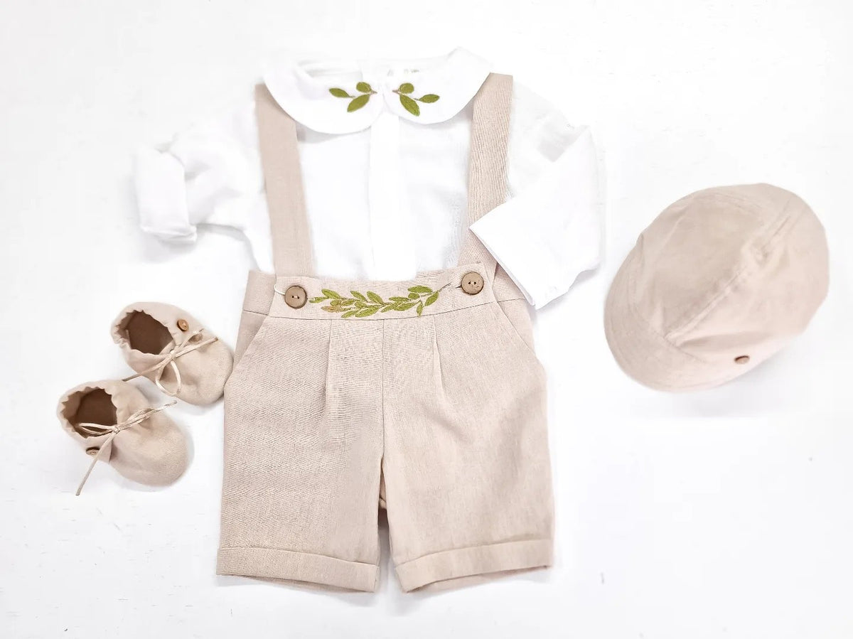 Costumaș botez pentru băieți Oliver Beige Lino Touch