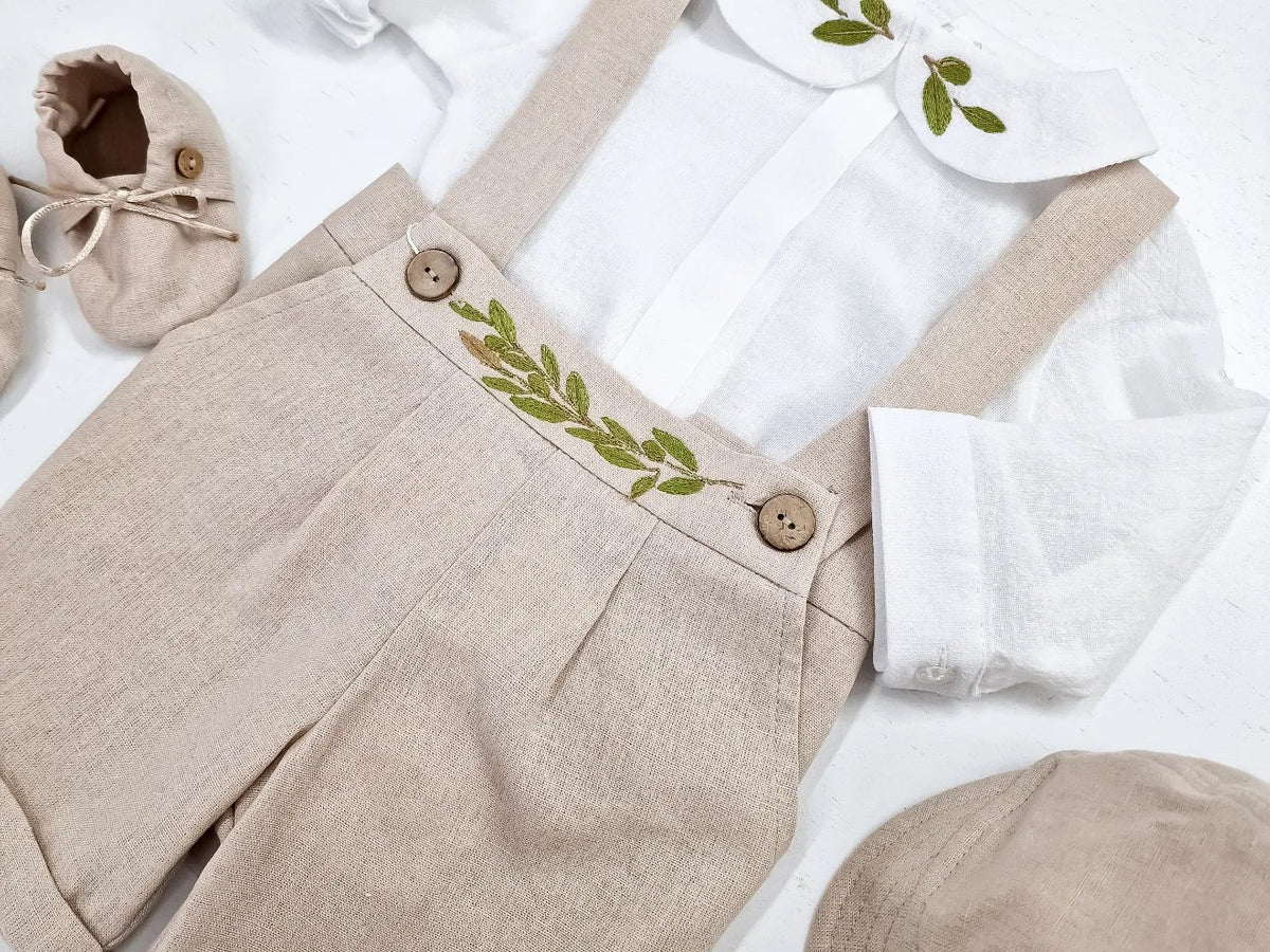 Costumaș botez pentru băieți Oliver Beige Lino Touch