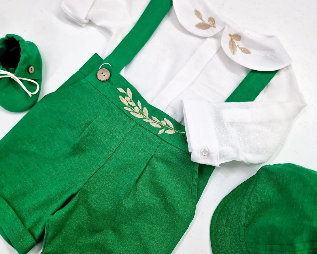 Costumaș botez pentru băieți Oliver Green Lino Touch