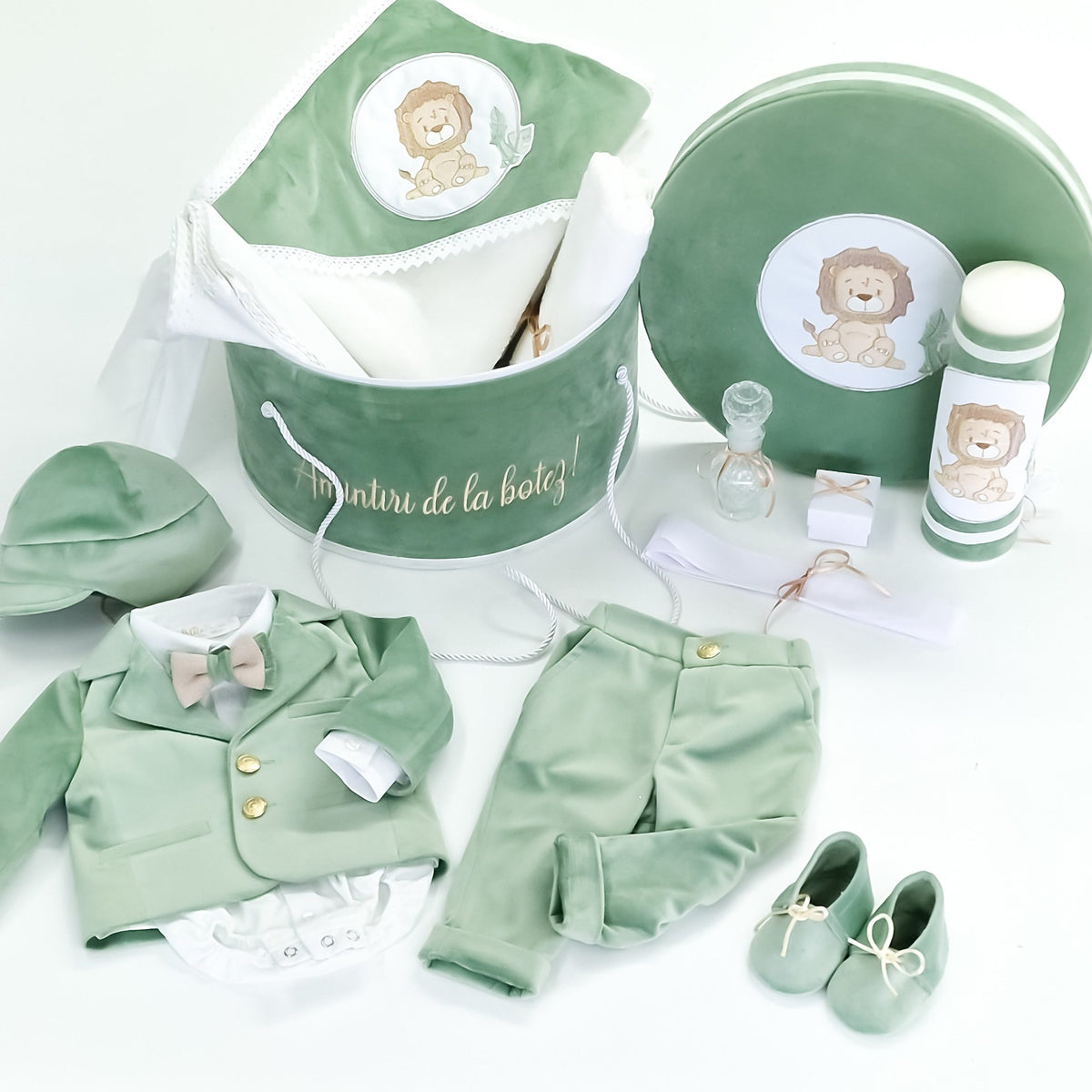 Costumaș botez pentru băieți Classical Velvet Green