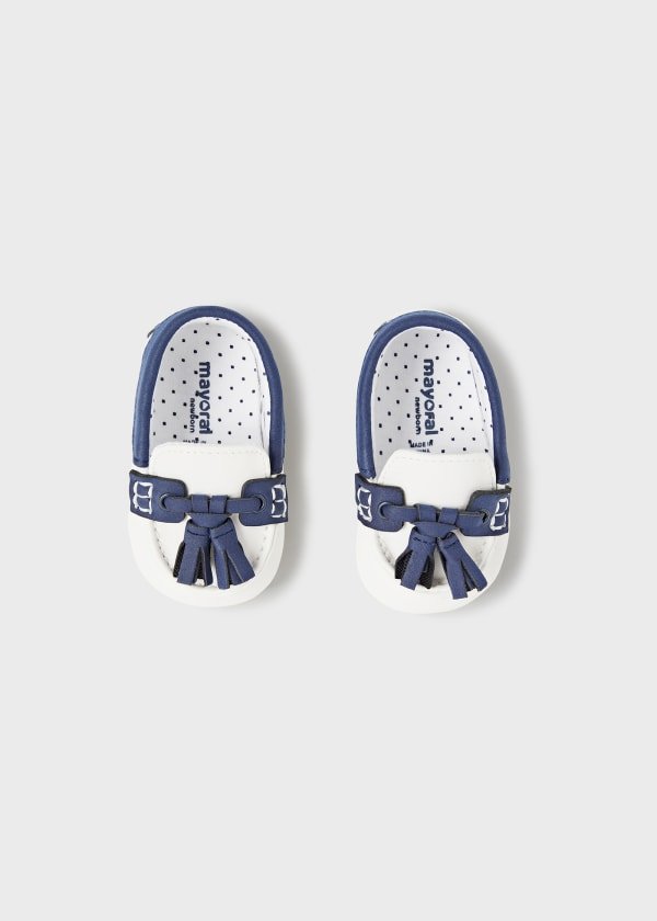 Pantofi botez baieti Alb-Naval