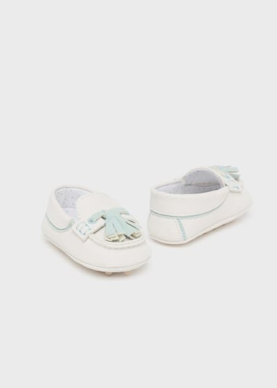 Pantofi botez baieti Alb-Jade