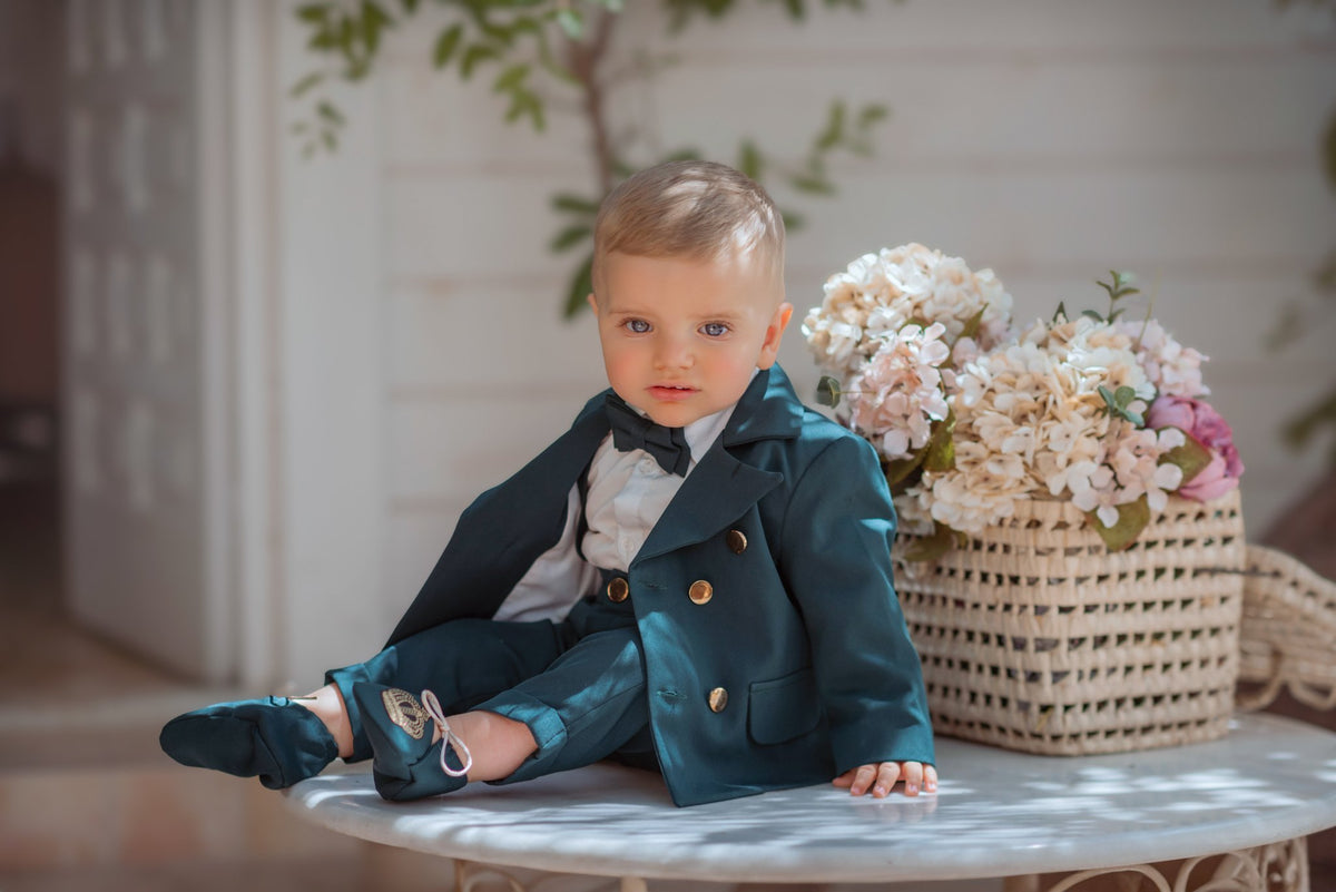 Costumaș botez pentru băieți Mateo Dark Green
