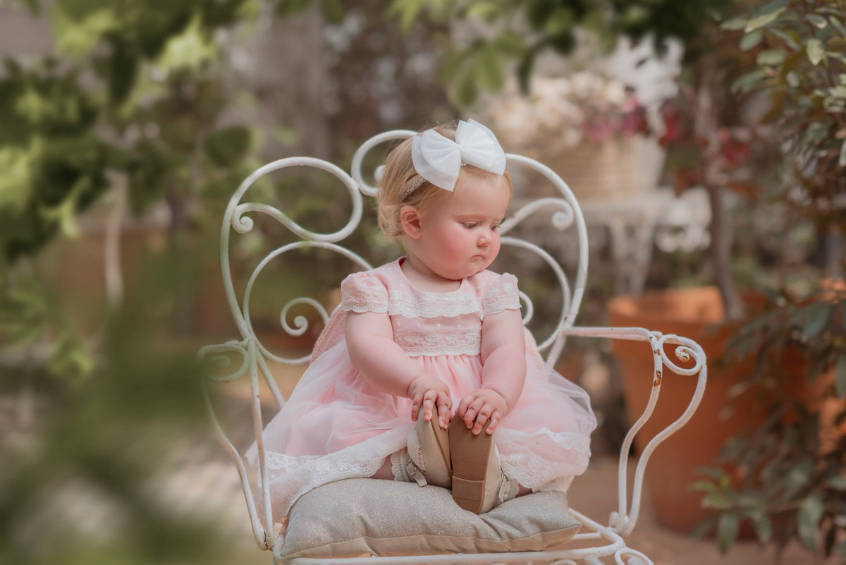 Rochiță piersica botez Vivienne Vintage
