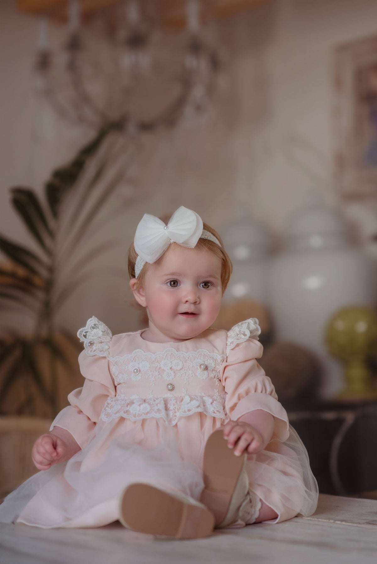 Rochiță roz pudră botez Juliette