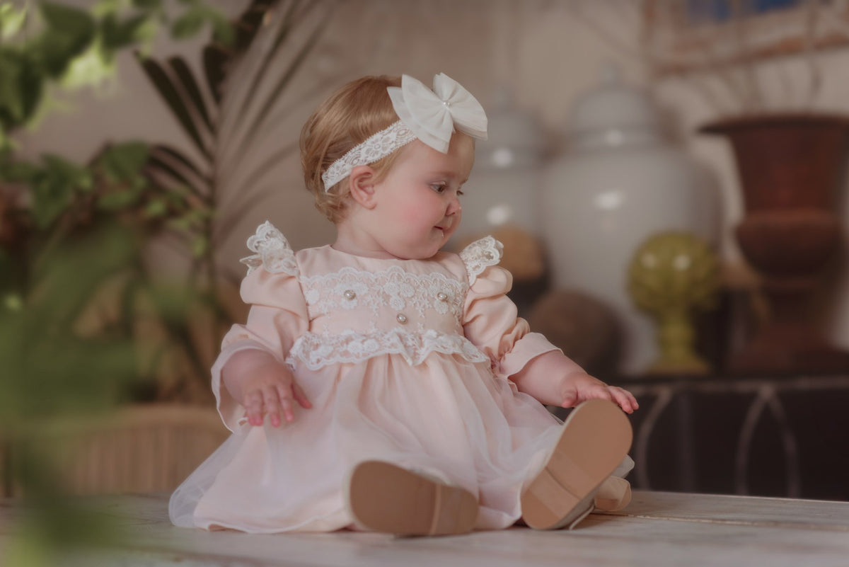 Rochiță roz pudră botez Juliette