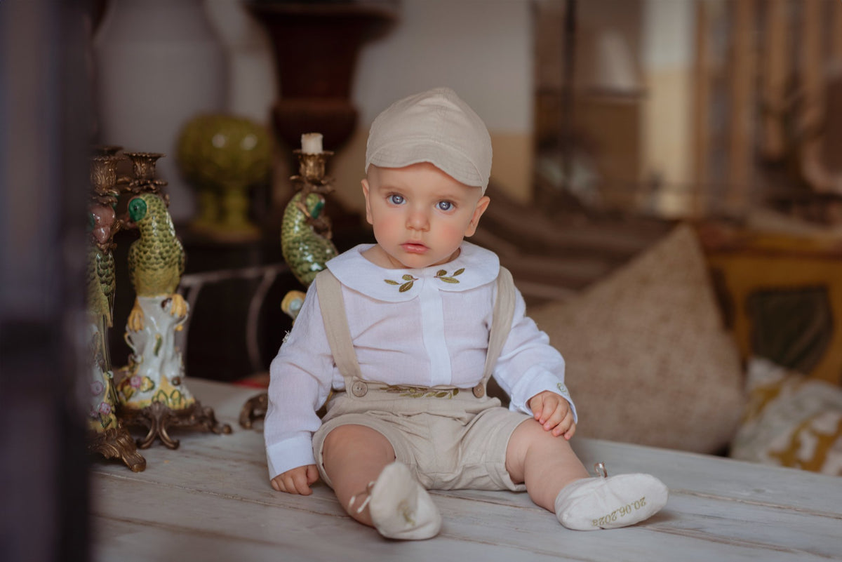 Costumaș botez pentru băieți Oliver Beige Lino Touch