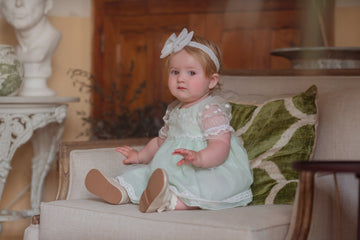 Rochiță verde menta botez Camille