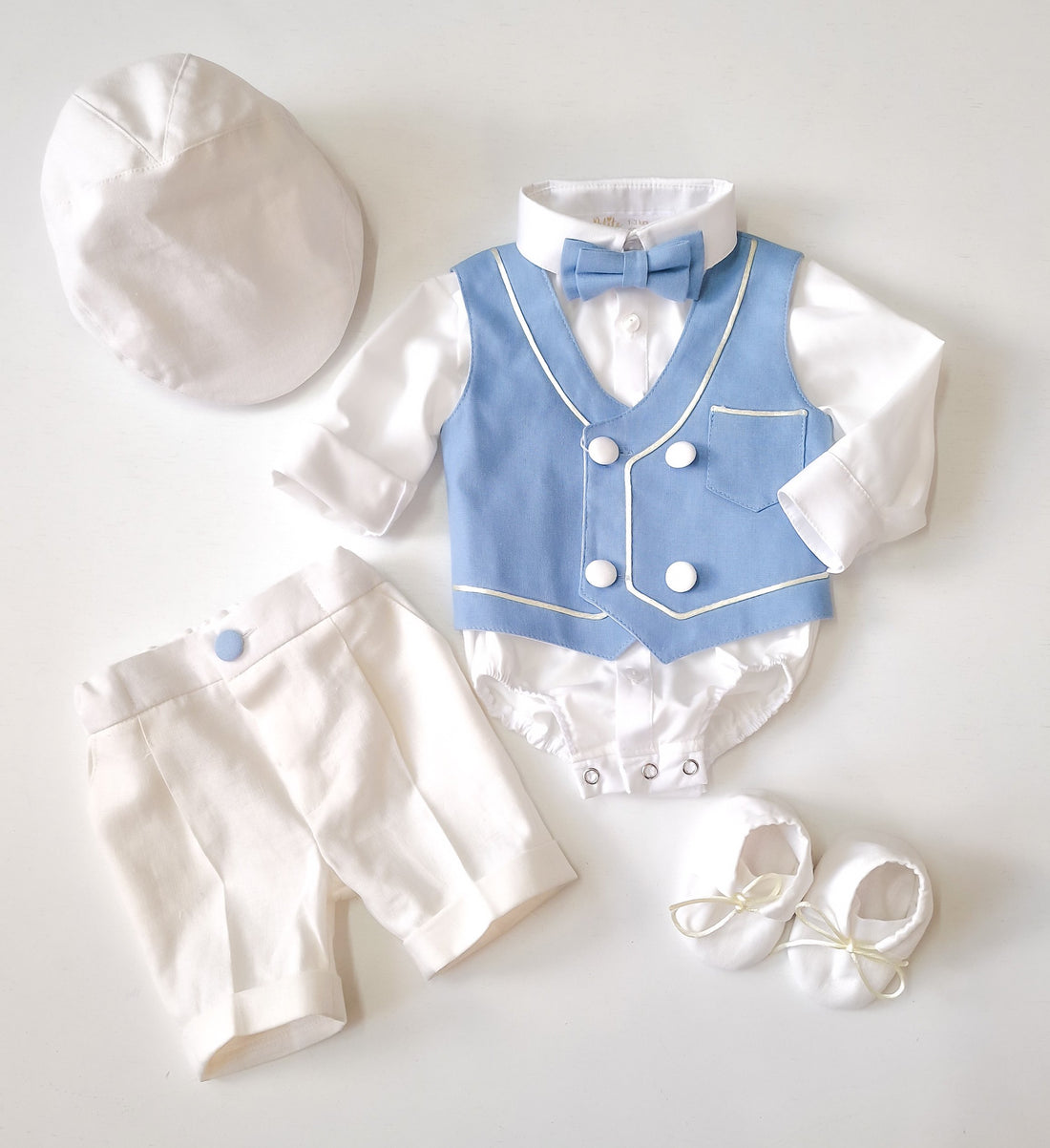 Costumaș botez pentru băieți Enzo Baby Blue Lino Touch