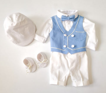 Costumaș botez pentru băieți Enzo Baby Blue Lino Touch