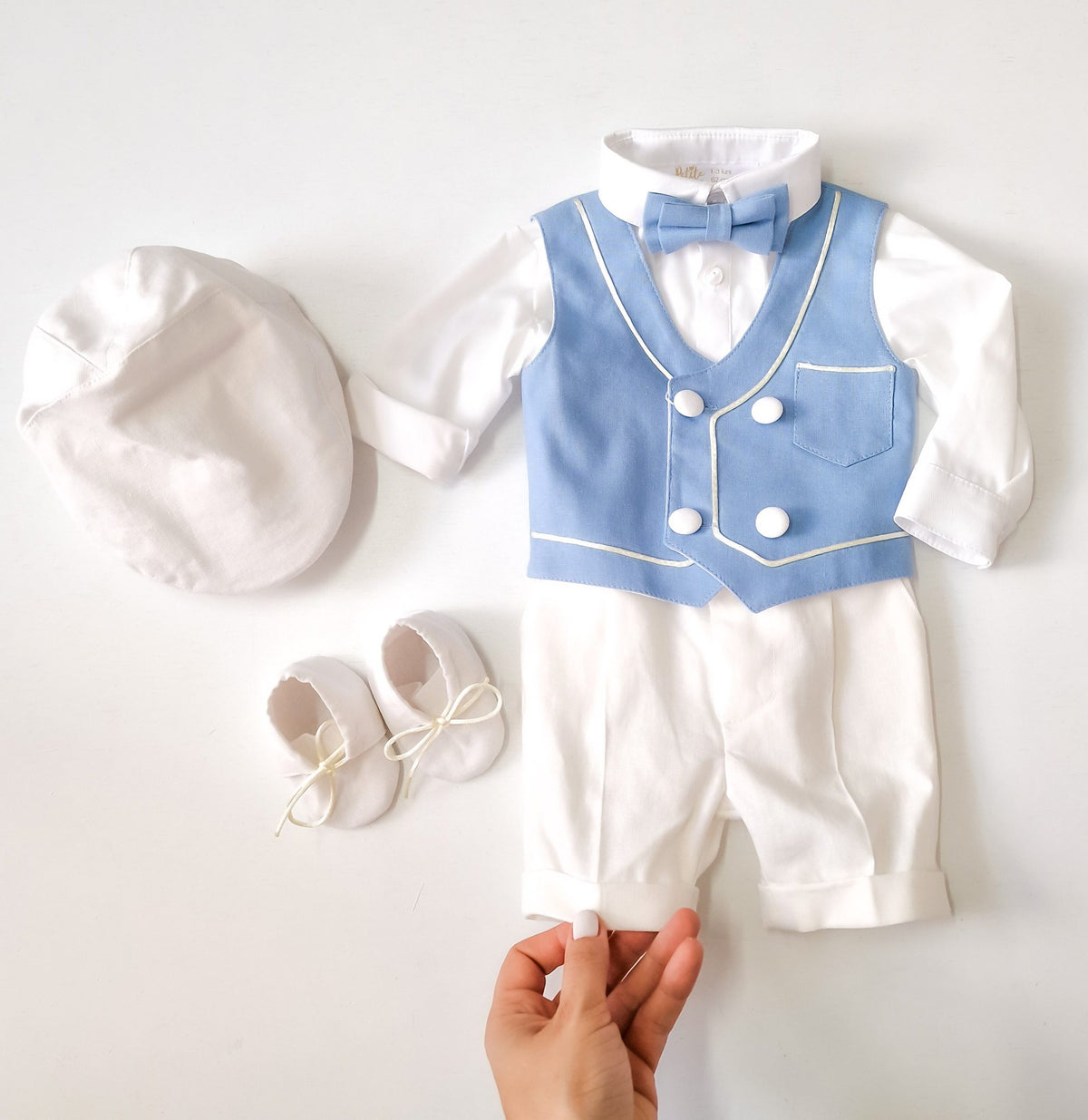 Costumaș botez pentru băieți Enzo Baby Blue Lino Touch