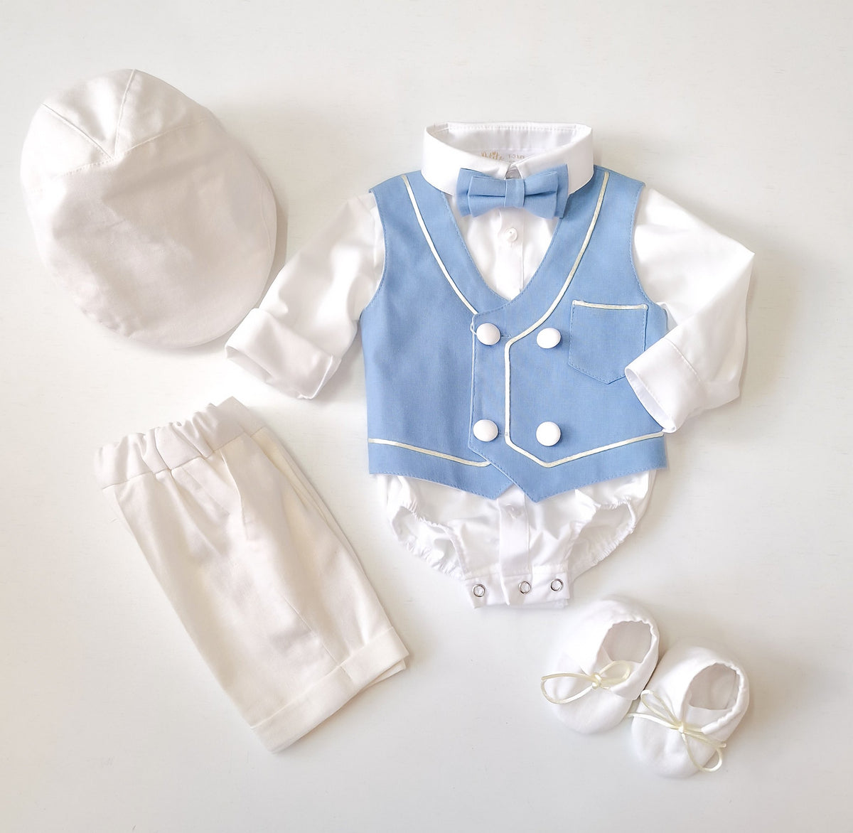 Costumaș botez pentru băieți Enzo Baby Blue Lino Touch