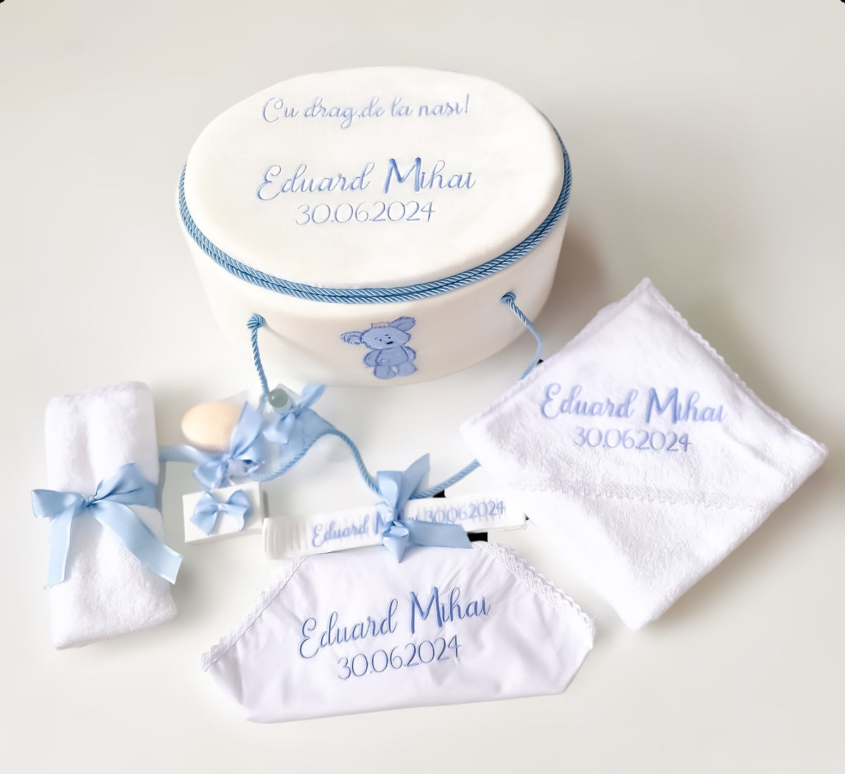 Costumaș botez pentru băieți Abel Baby Blue