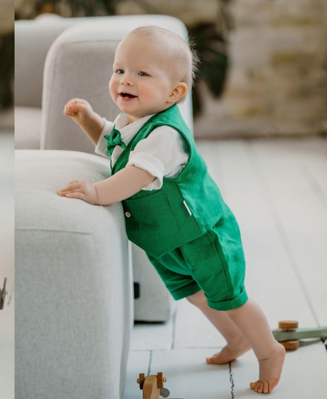 Costumaș botez pentru băieți Green Angel Lino Touch