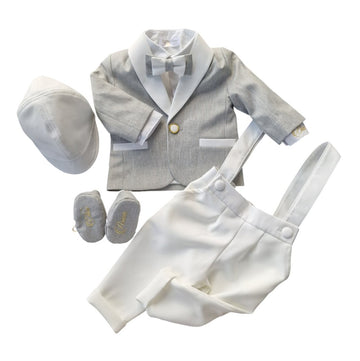 Costumaș botez pentru băieți Sabin  Gray / White