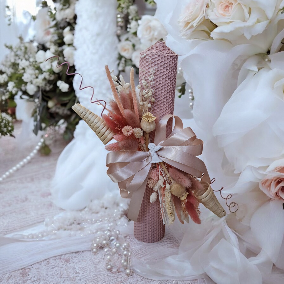 Lumânare Botez  Fagure Natural Pouder Pink