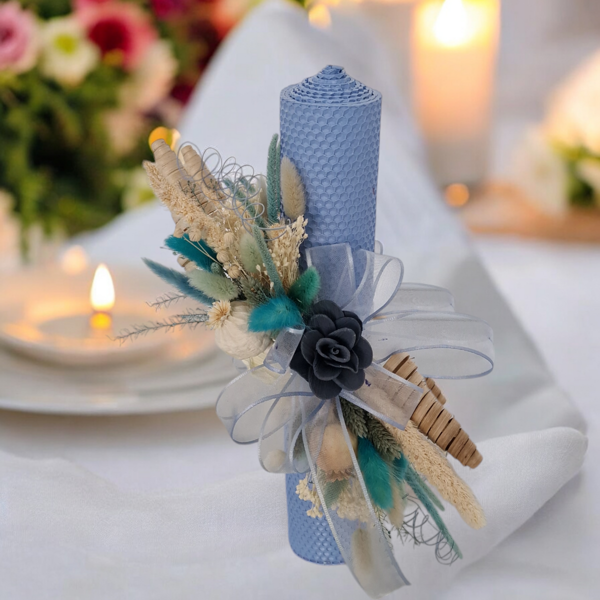 Lumânare Botez  Fagure Natural Pouder Baby Blue