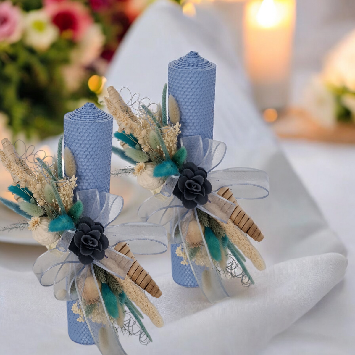 Lumânare Botez  Fagure Natural Pouder Baby Blue