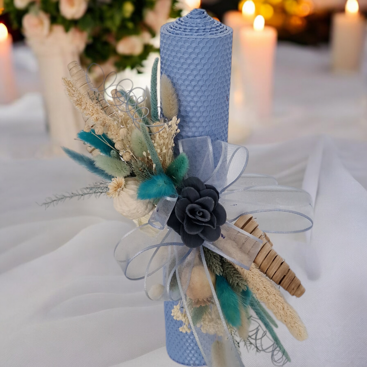 Lumânare Botez  Fagure Natural Pouder Baby Blue