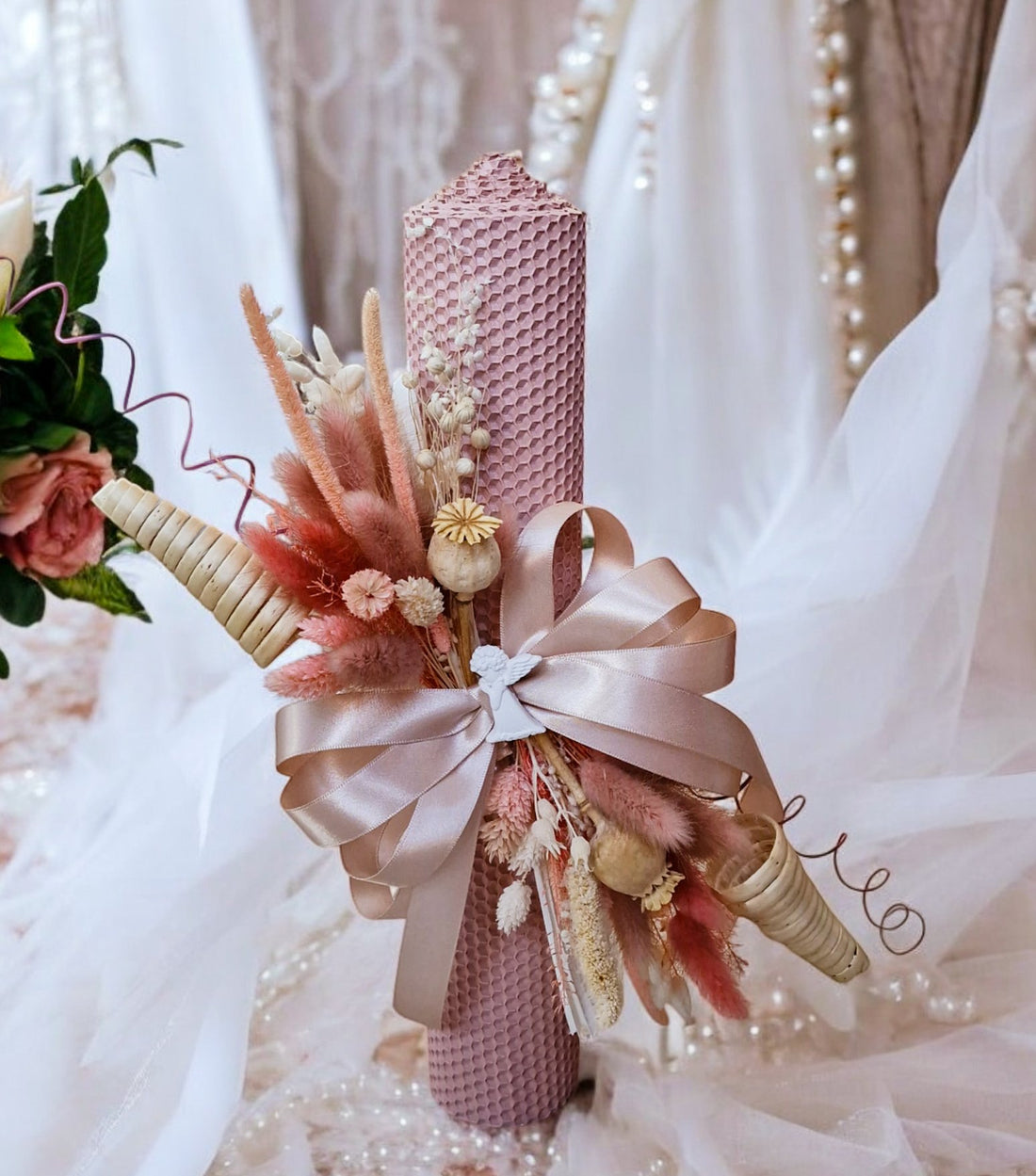 Lumânare Botez  Fagure Natural Pouder Pink