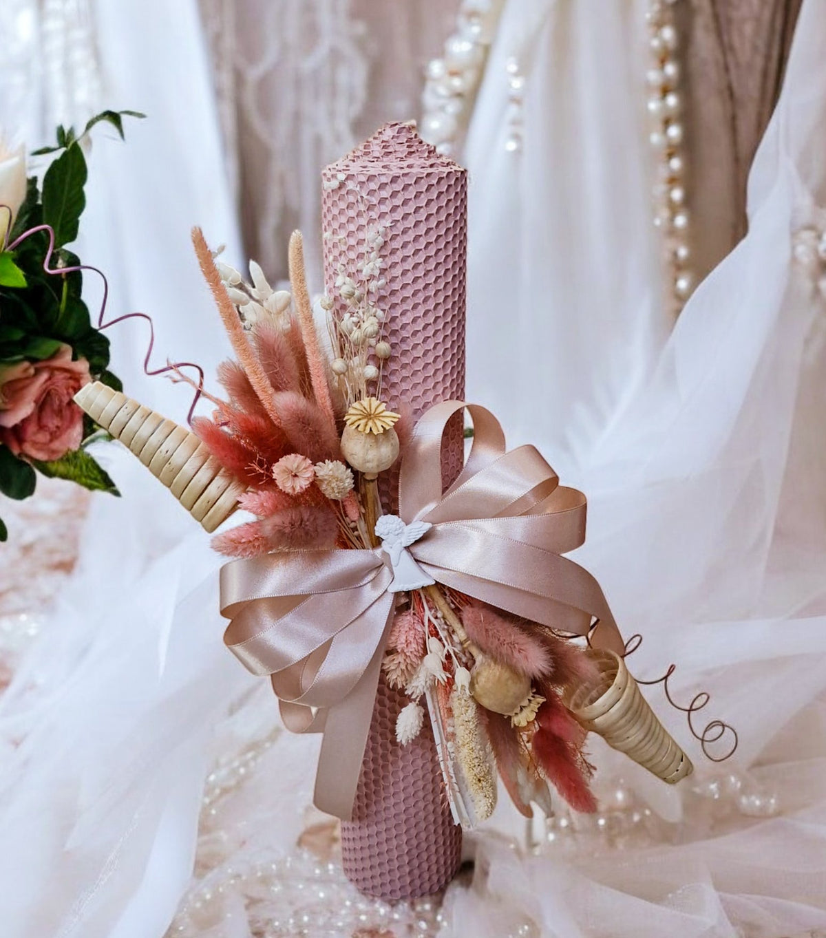 Lumânare Botez  Fagure Natural Pouder Pink
