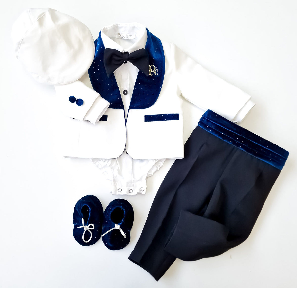 Costumaș botez pentru băieți Luxurious Velveth Touch Blue