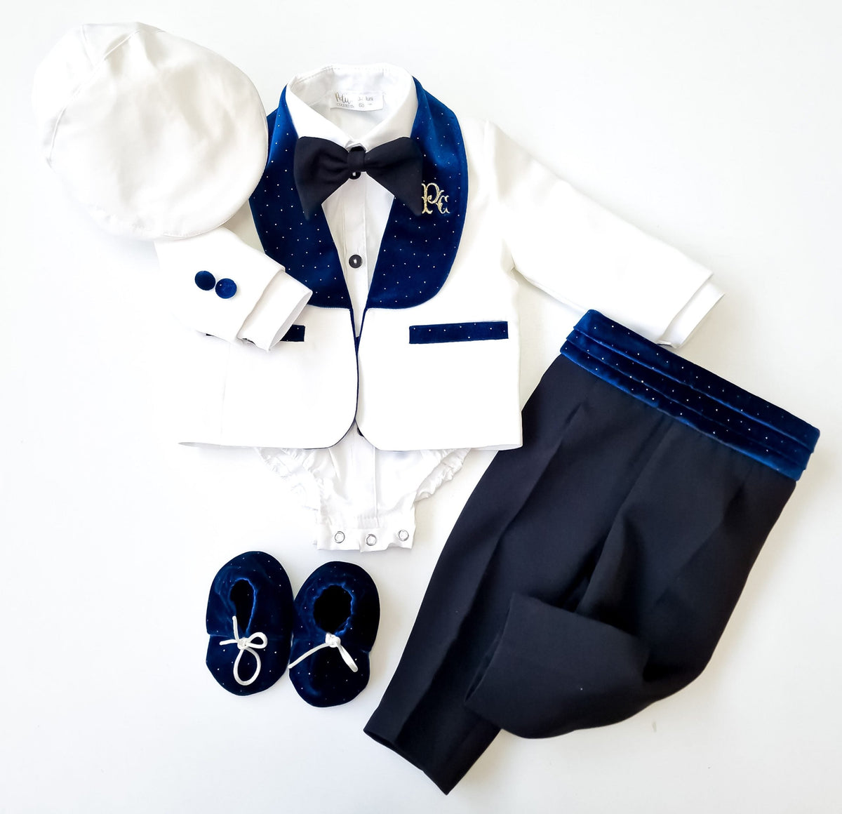 Costumaș botez pentru băieți Luxurious Velveth Touch Blue
