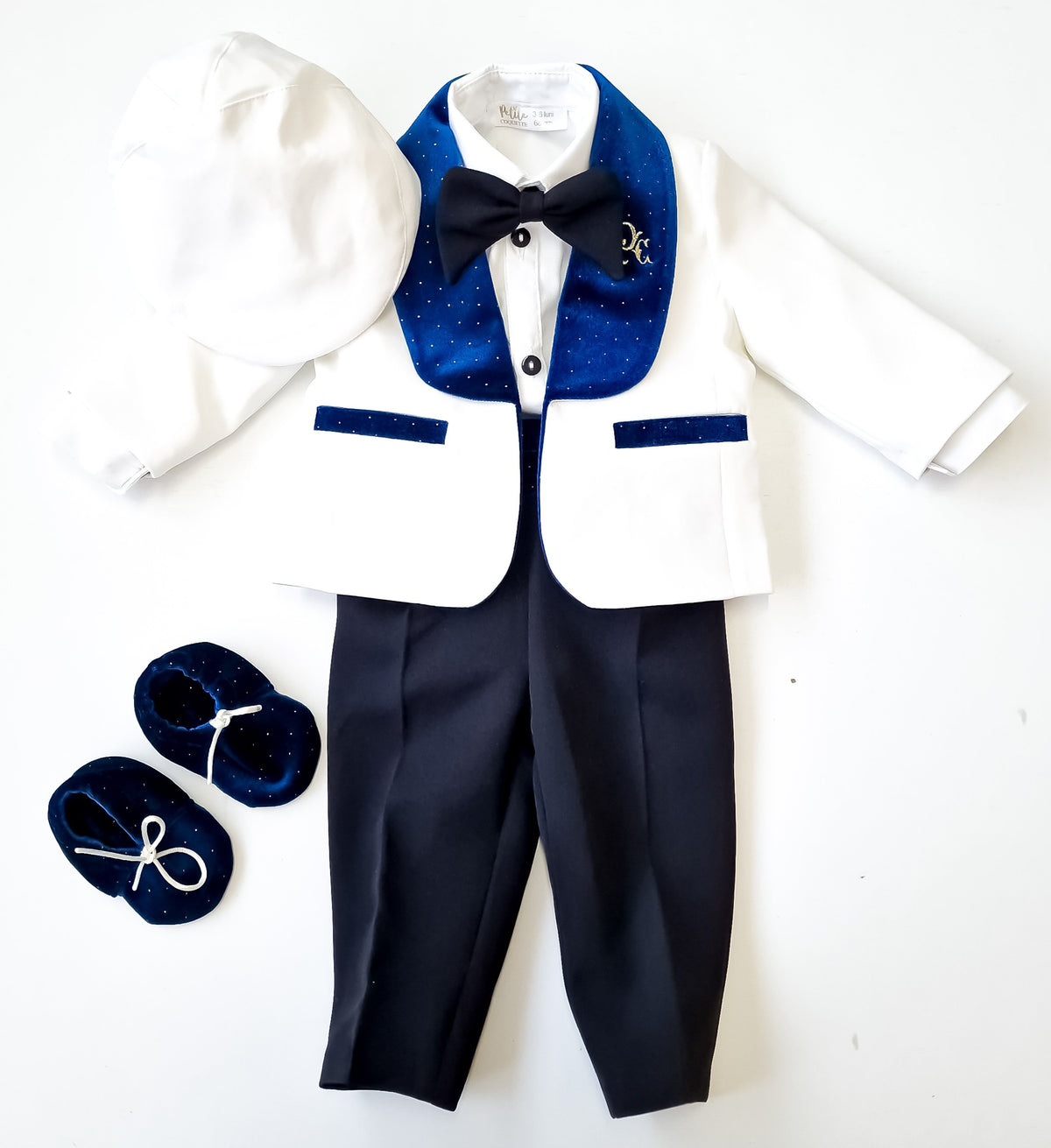 Costumaș botez pentru băieți Luxurious Velveth Touch Blue