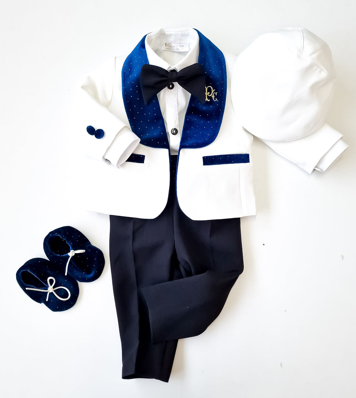Costumaș botez pentru băieți Luxurious Velveth Touch Blue