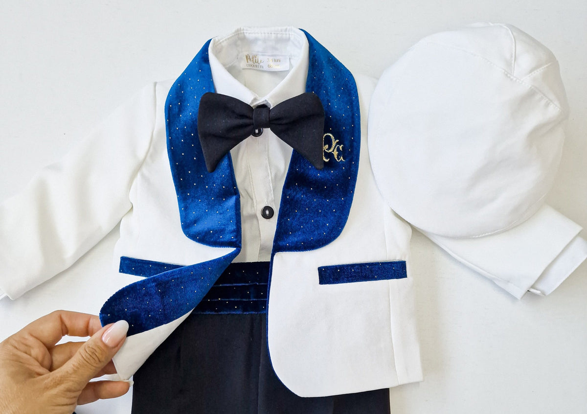 Costumaș botez pentru băieți Luxurious Velveth Touch Blue