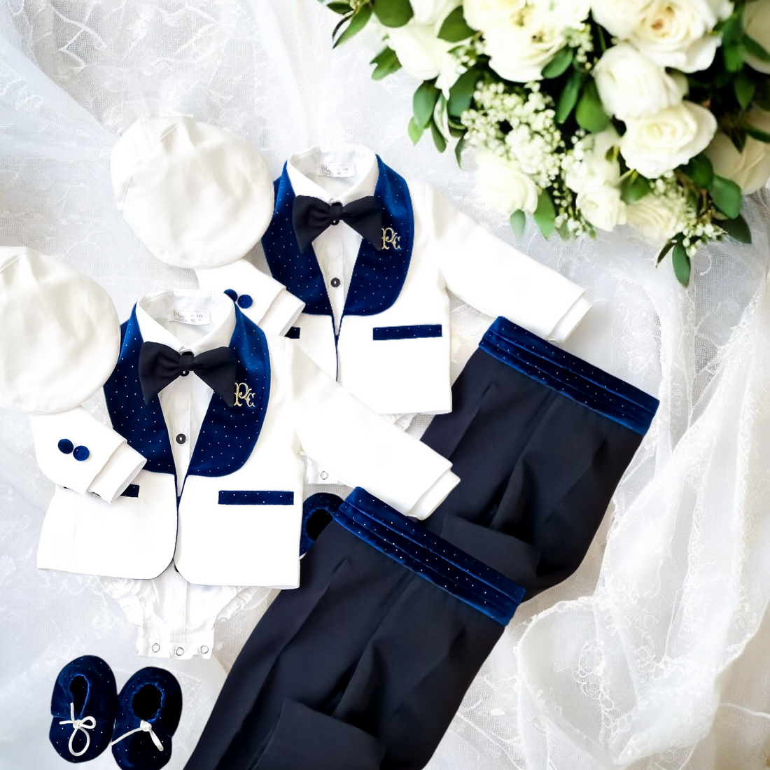 Costumaș botez pentru băieți Luxurious Velveth Touch Blue