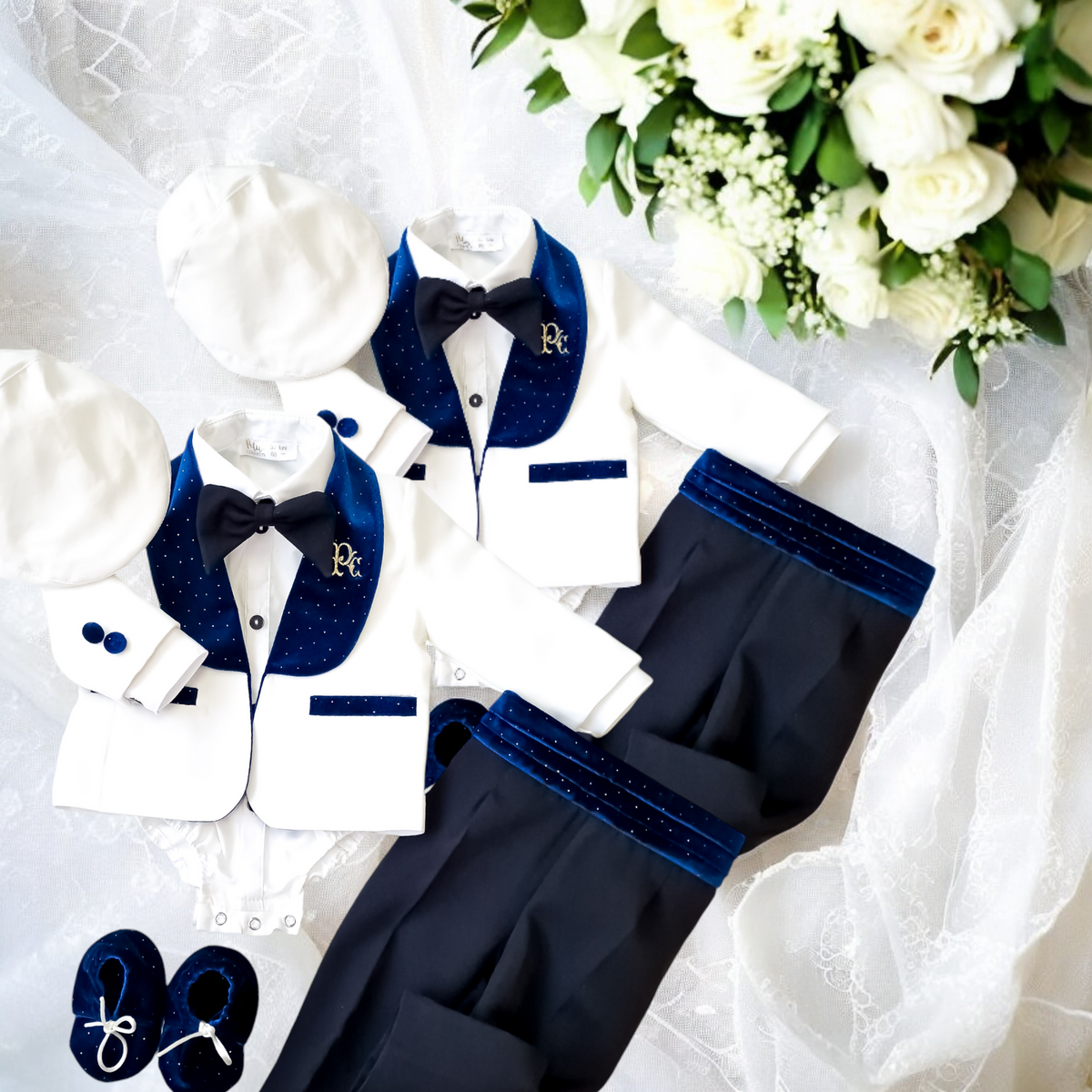 Costumaș botez pentru băieți Luxurious Velveth Touch Blue